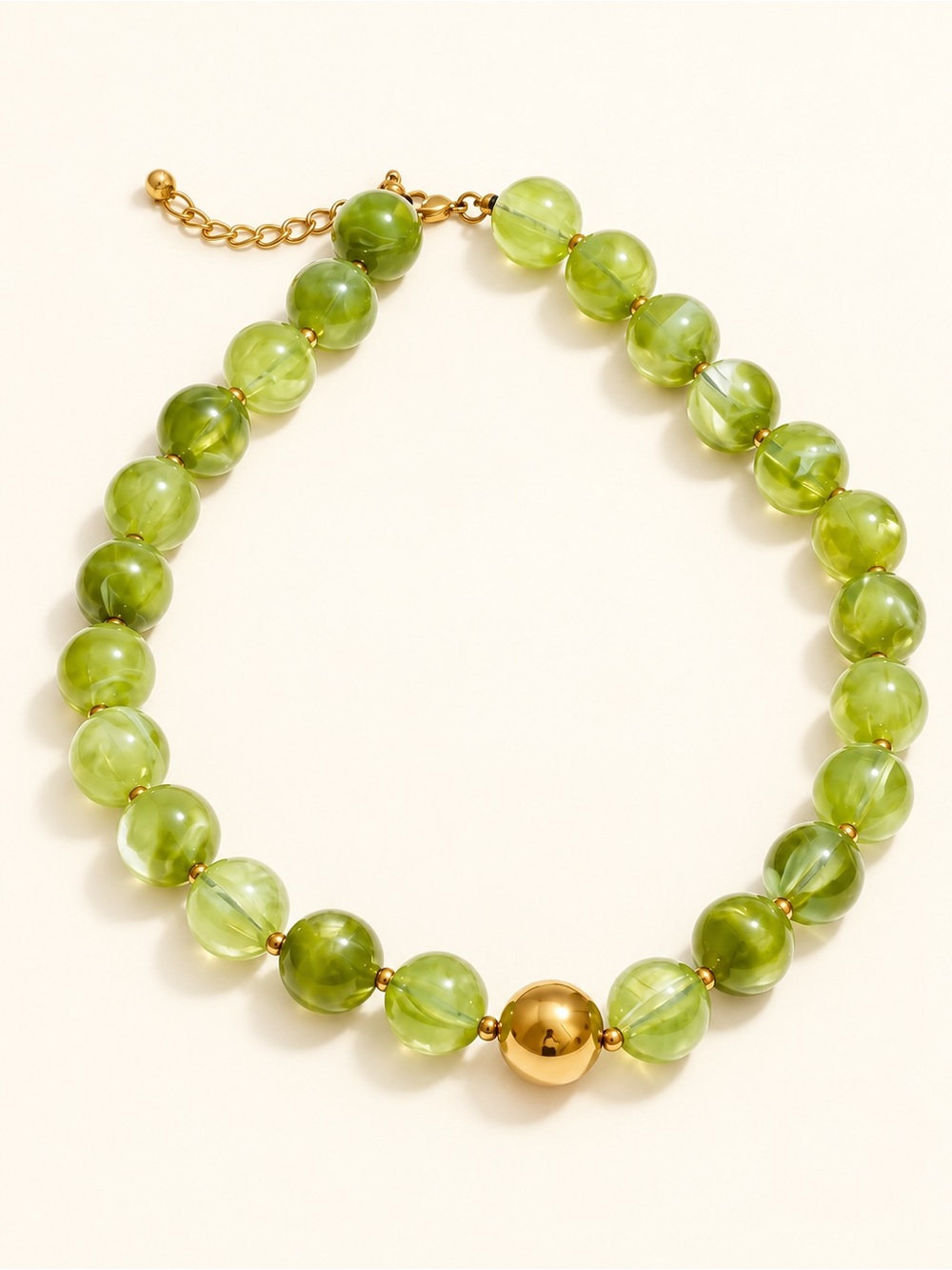 Green Beaded Necklace Gold Accent Necklace